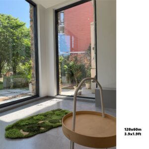 green-plush-rug-with-earth-toned-abstract-in-interpretive-landscape-motif-hand-tufted-with-high-low-texture-bohemian-modern-style